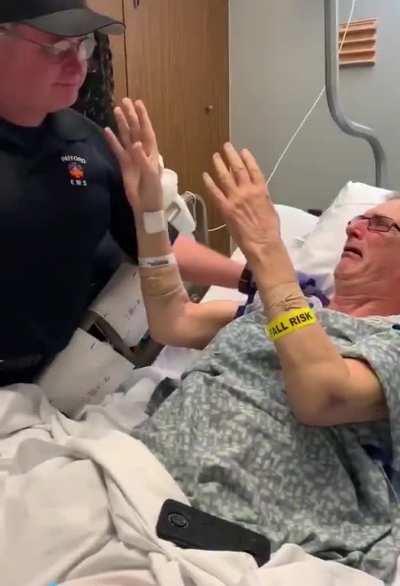 During the pandemic, this 73-yr old dad was in a bad car accident, and hospitalized. When it was time to go to rehab, the hospital arranged for his son - a paramedic in another city — to be the one to transport him. Here’s when they saw one another.