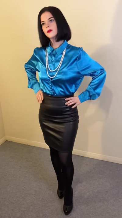 Blue Buttoned Satin Blouse