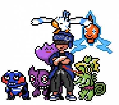 My original character and his ideal team, in 2nd gen style!