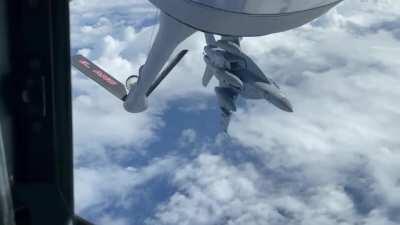 Friend of mine flies an aerial refueling plane. He asked if the fighter pilot would do something cool