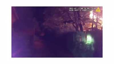 25 yo pizza delivery man runs into burning house, saves four children who tell him another might be in the house. He goes back in, finds the girl, jumps out a window with her, and carries her to a cop who captures the moment on his bodycam