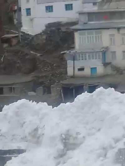 Avalanche in Dagestan, Russia blocks access to several mountainous settlement 23 March 2021.