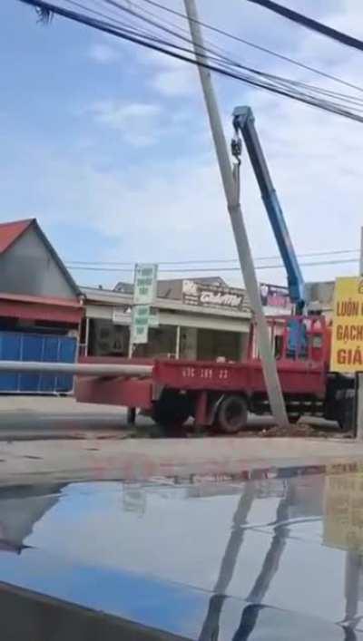 NSFW Lifting a pole near a power line