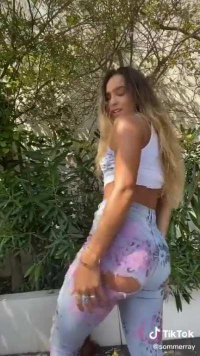 Dancing around in tight jeans