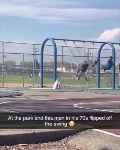 Grandpa with perfect form on the dismount,