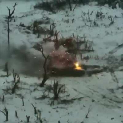 More footage from another angle of the T-90M receiving 25mm fire from a Ukrainian M2A2 Bradley ODS-SA IFV in Stepove, north of Avdiivka. Music from source.