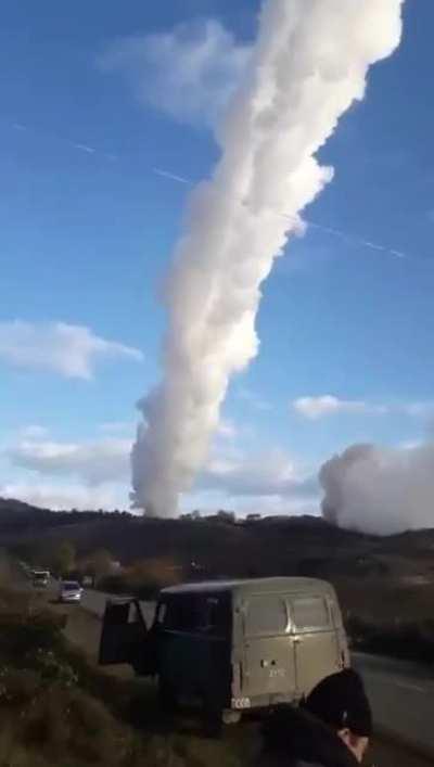 Armenian BM-30 smerch rockets being fired at Azerbaijan army. 2020