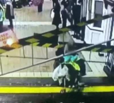 Old lady getting hit by a train