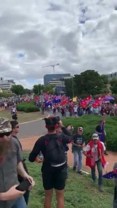 A tsunami of protesters, now inspired and resolved, is engulfing the streets of Canberra 🇦🇺 The freedom movement, stronger each day, is taking the world by storm. The people are mad, they’re seeing through the lies, and they’ll continue protesting until f