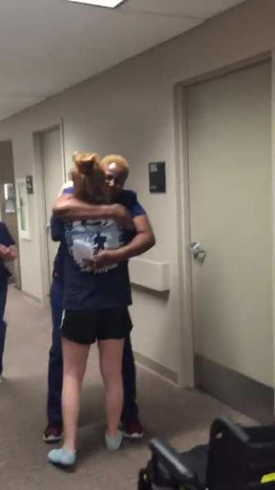 Girl who used to be paralyzed visits nurse