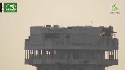 Opposition BGM-71 TOW team engages a pair of SAA machine guns positioned on a tower overlooking Aleppo - 2016