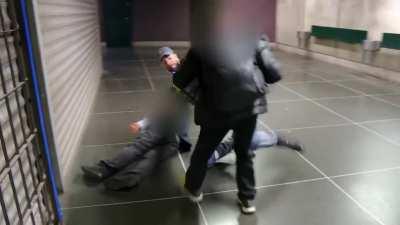 Swedish Security Guard takes down 2 people fighting in the subway