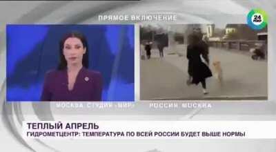 Entitled bitch in Russia grabbed the reporter's microphone and ran away during a live broadcast