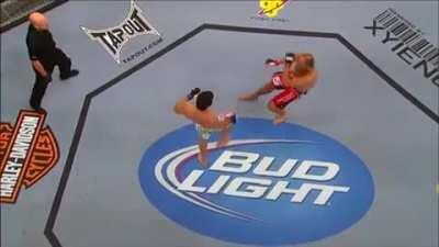 Lyoto Machida knocks out Randy Couture with a crane kick