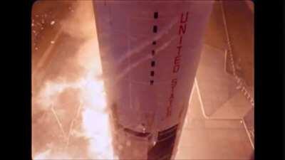 Saturn V launch seen from the top of the Launch Umbilical Tower