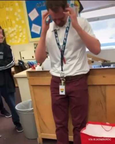 Teacher got his favorite pair of shoes stolen so his class got some money together and bought him a new pair.