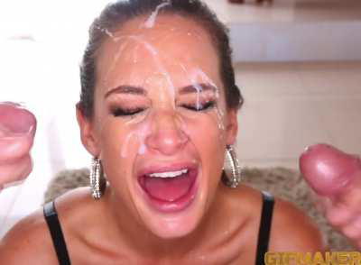 TORY LANE GETS TWO HUGE LOADS ALL OVER HER FACE