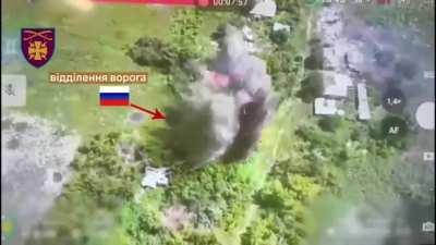 Russian soldier flies about 20 to 30 meters into the air