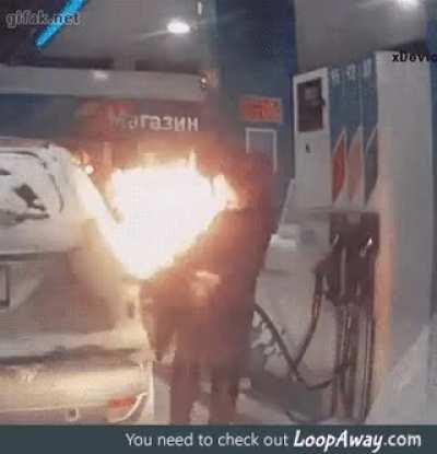 Using a lighter to check the gas tank