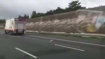 This pigeon spotted in The Netherlands using slipstreams to race cars on the highway at 100 km/h