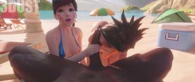 D.va and Tracer enjoying the beach (ThreeDust) [Overwatch]