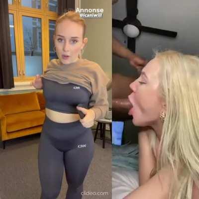 Norwegian PAWG Maren Turmo showing off for BBC before getting her throat fucked