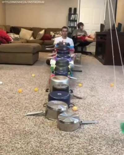 Guy ping pongs ball over multiple pots! EPIC! @tylermenne24/instagram *repost*