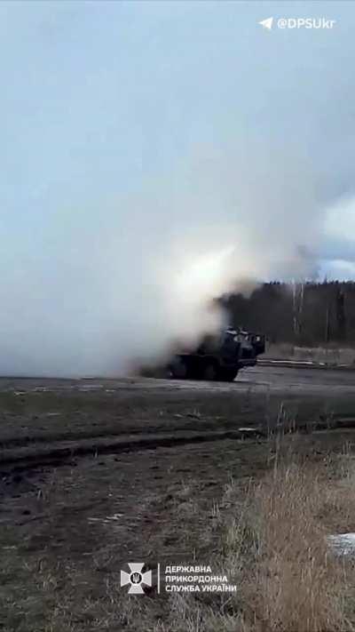 Border guards of the &quot;Steel Border&quot; brigade fire at Russian positions with &quot;RM-70 Vampire&quot; 122mm MLRS (Published on 28/February/2024)