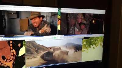 My roommate thought it would be a fun timesaver to watch all 3 Indiana Jones movies at the same time.