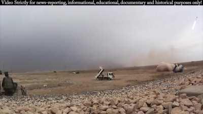 Iraqi homemade MLRS barrage in use against IS forces holed up near Baiji - 2015