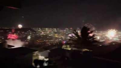 Firework show of downtown Honolulu. Fireworks are supposed to be illegal!!