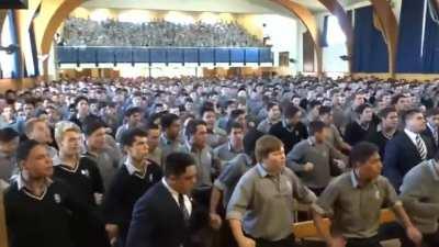 High school boys honor retiring teacher with moving haka.