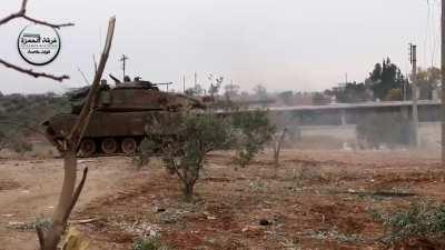 Turkish M60T tank shelling IS-held positions on Shaykh Aqil Hill during Operation Euphrates Shield. El Bab, Syria. [22 Dec 2016]