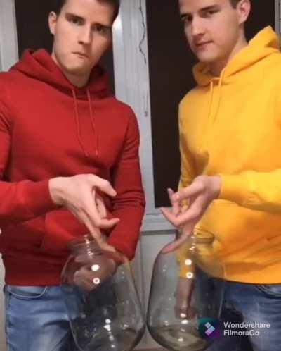 These two twins using resonance frequency with two glass jars.