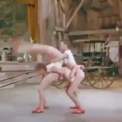 These women have an interesting gymnastics routine