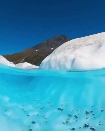 Icy blue glacier water