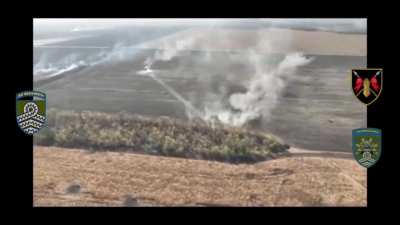 Ukranian tank fires on tree lines occupied by Russians