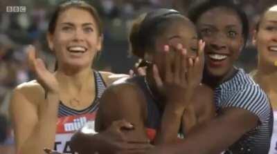 Kendra Harrison the moment she realized she just ran 12.20 seconds in the 100 meter hurdles, destroying a 28 year old world record