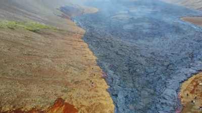 🔥 Flyover of the Fagradalsfjall lava field in Iceland