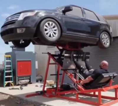 Leg pressing a car