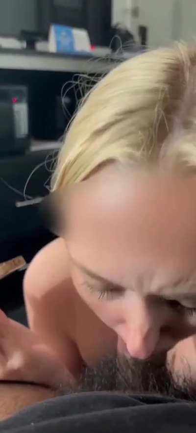 White Girl talking on the phone with BF while sucking Brown Cock