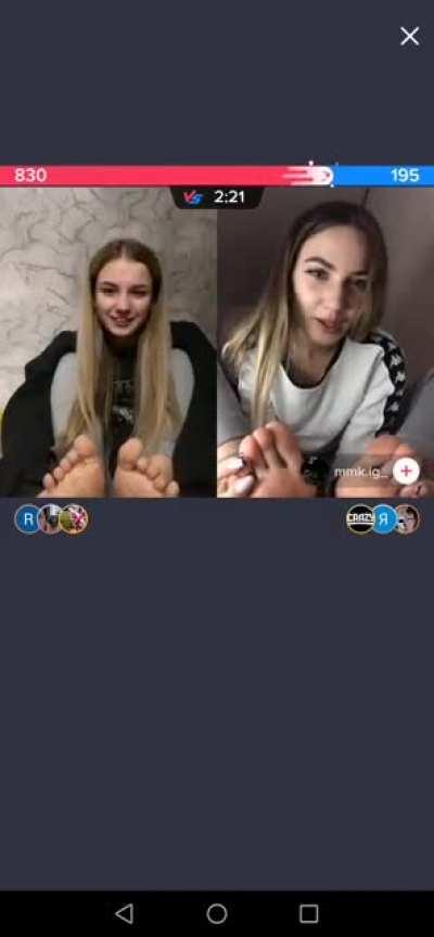 Feet contest by two girls on TikTok live (no sound)