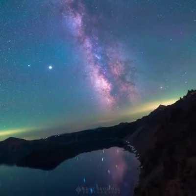 This beautiful time-lapse with the Milky Way stabilized is a reminder that the Earth is spinning through space. Captured at Crater Lake, Oregon by photographer Eric Brummel