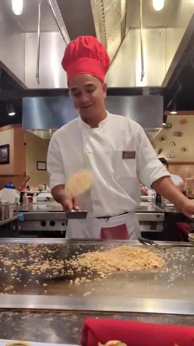 Transferring rice from one bowl to the other