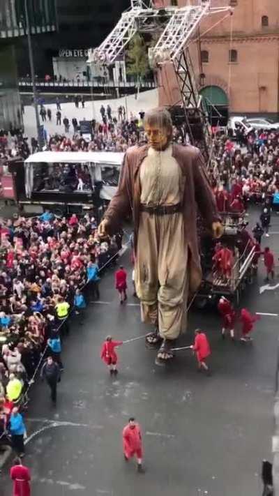 Giant puppet from marionette company Royal de Luxe, during a performance in Liverpool.