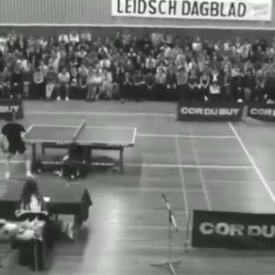 Table tennis match in the Netherlands, 1979.