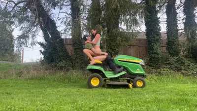 The riding lawnmower provides such a lovely vibration 