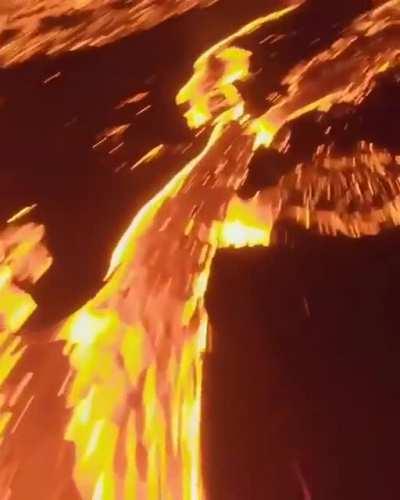 A carbon fiber drone soaring trough an active volcano