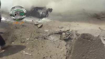 Secondary/2nd strike on the site of a previous SyAAF air strike - Jobar, Damascus - 2013