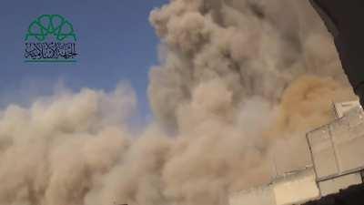 Ahrar al-Sham engineers detonate a large tunnel bomb underneath an SAA controlled police station in Old Aleppo - 2/19/2014